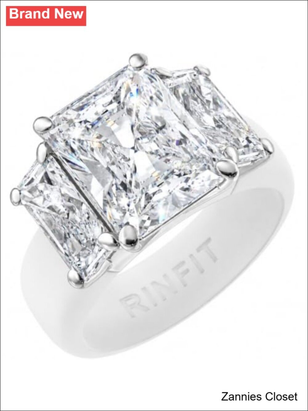 💍 Radiant Cut CZ Three-Stone Silicone Ring 6mm Prong Set Band